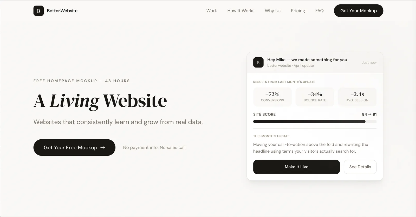 Better Website homepage: A Living Website